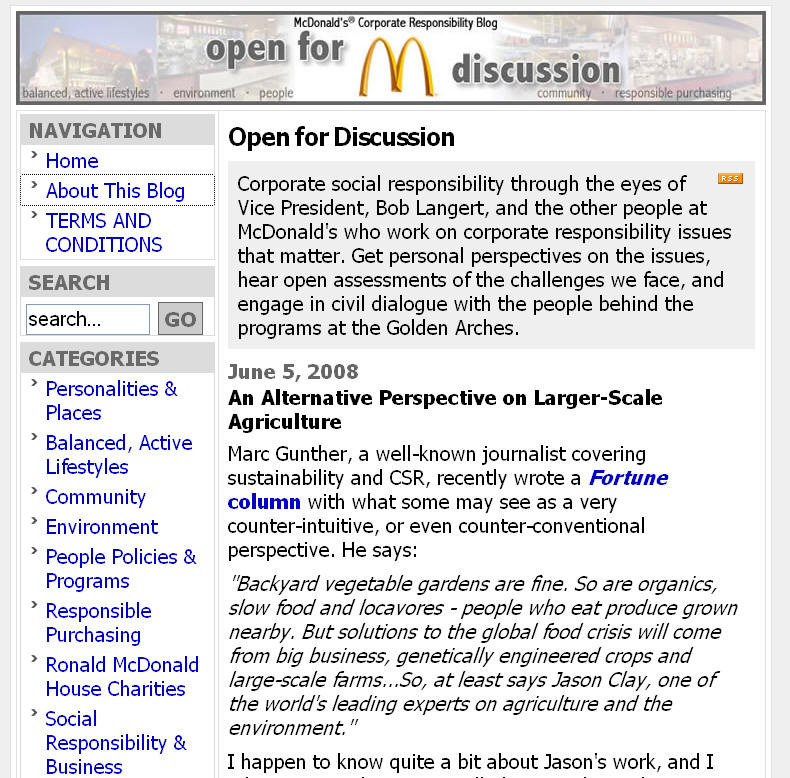Корпоративный блог McDonald's